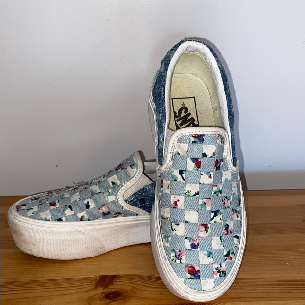 Vans Blue and White Sneakers Classic Slip-On Style 5.5 women